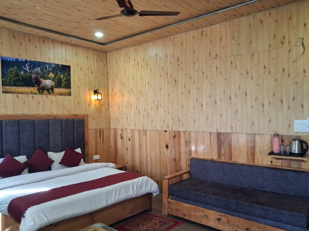 Relaxing outdoor seating area at Mount Vista Resort overlooking mountains